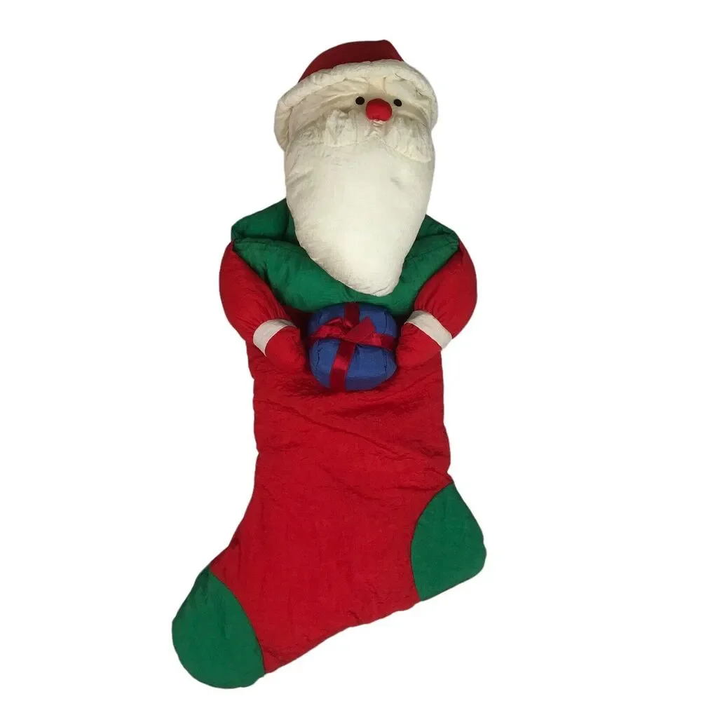 Vintage JS International Santa Claus Nylon Plush Christmas Stocking Parachute